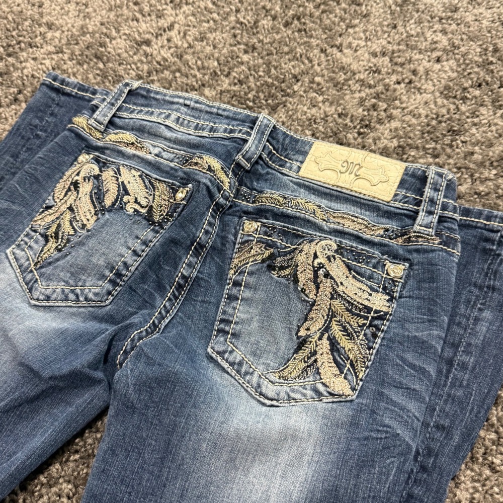 Y2K Miss Me Signature Slim Bootcut Jeans Womens Blue Excellent Wing Sequin 26